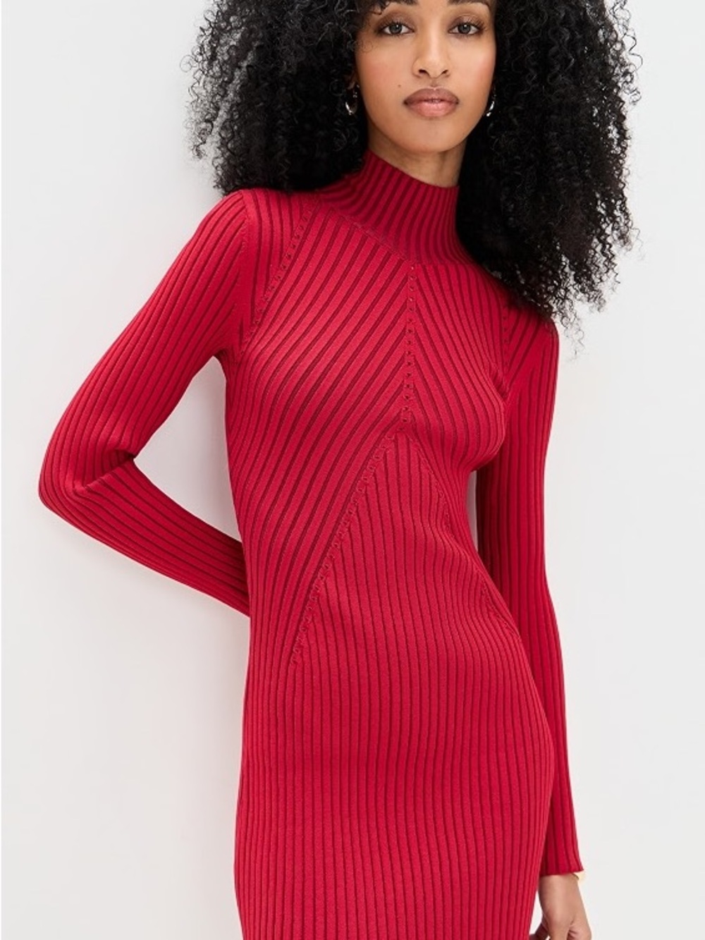 Ramy Brook Red Ribbed Louis Mock-Neck Mini Dress Medium NEW